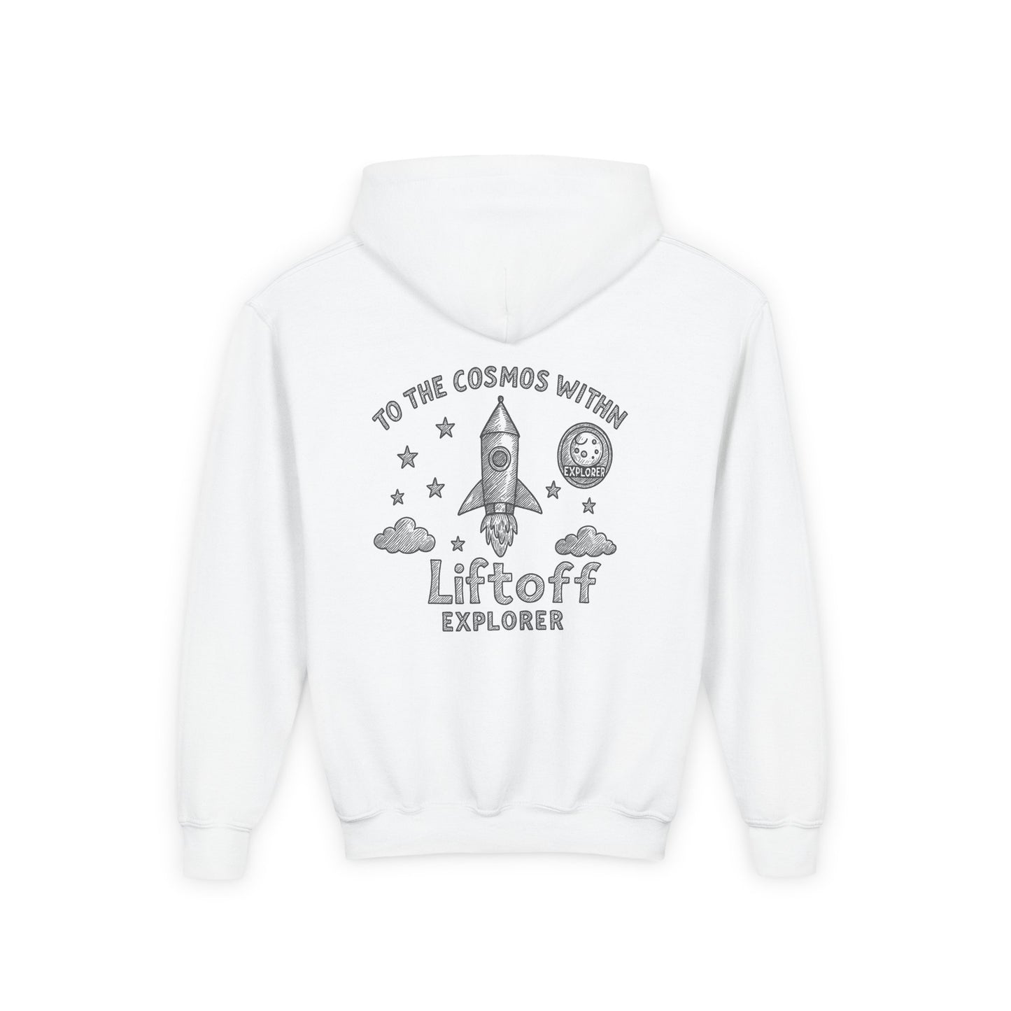 Kids Rocket Hoodie — "To the Cosmos Within" Liftoff Space Sweatshirt