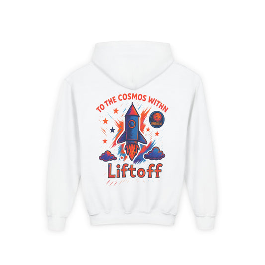 Kids Rocket Hoodie — "To the Cosmos Within" Liftoff Space Sweatshirt
